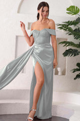 Red Off the Shoulder Sweetheart Mermaid Long Prom Dress with Split