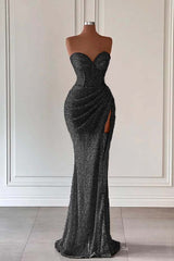 Red Sweetheart Mermaid Long Prom Dress with High Split and Sequins