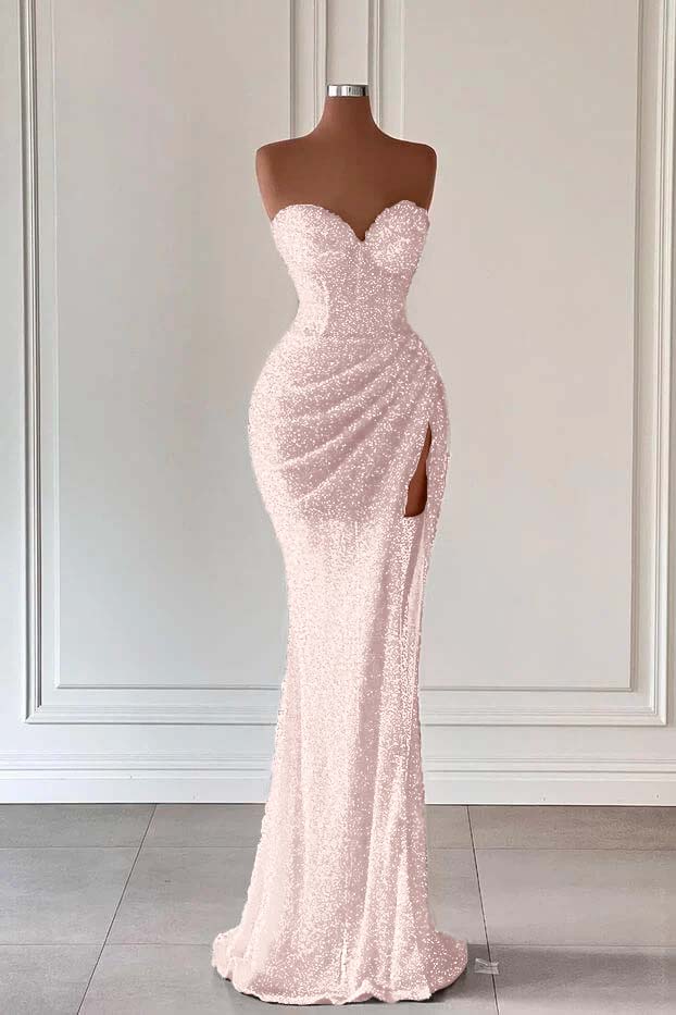 Red Sweetheart Mermaid Long Prom Dress with High Split and Sequins