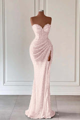 Red Sweetheart Mermaid Long Prom Dress with High Split and Sequins