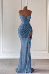 Red Sweetheart Mermaid Long Prom Dress with High Split and Sequins