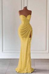 Red Sweetheart Mermaid Long Prom Dress with High Split and Sequins