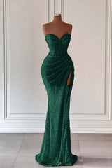 Red Sweetheart Mermaid Long Prom Dress with High Split and Sequins