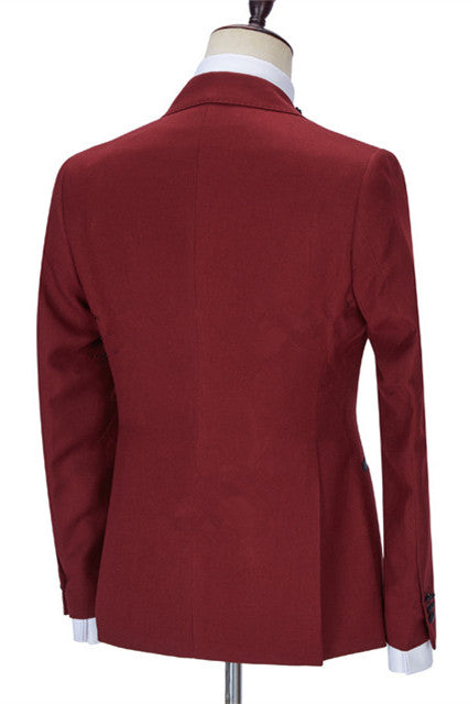 Red Three-Piece Business Evening Suit with Peaked Lapel for Men