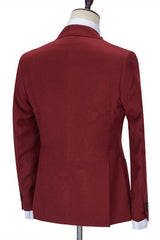 Red Three-Piece Business Evening Suit with Peaked Lapel for Men