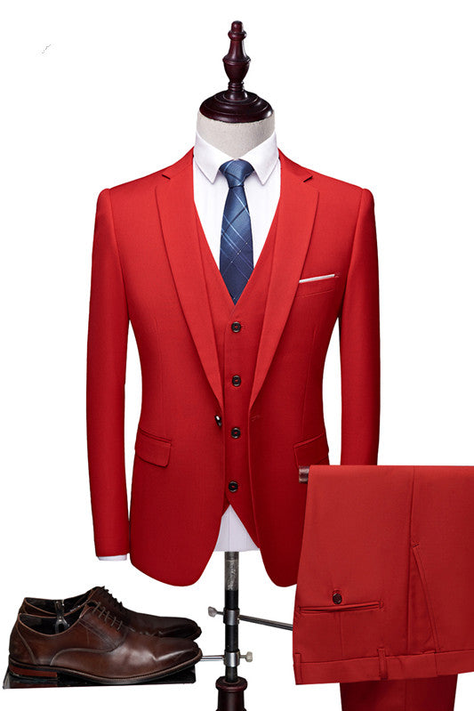 Red Three Pieces Prom Suits - Notched Lapel for Men