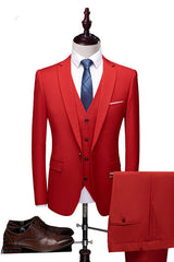 Red Three Pieces Prom Suits - Notched Lapel for Men