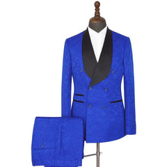 Royal Blue Easy Fit Double-Breasted Jacquard Wedding Suit with Shawl Lapel