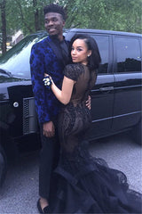 Royal Blue Groom and Groomsmen Suits - Flower Printed 2 Pieces, Online