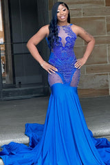 High Neck Mermaid Long Prom Dress with Beading and Appliques