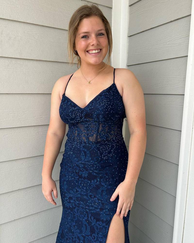 Royal Blue Mermaid Plunging V Straps Lace Long Prom Dress with Slit