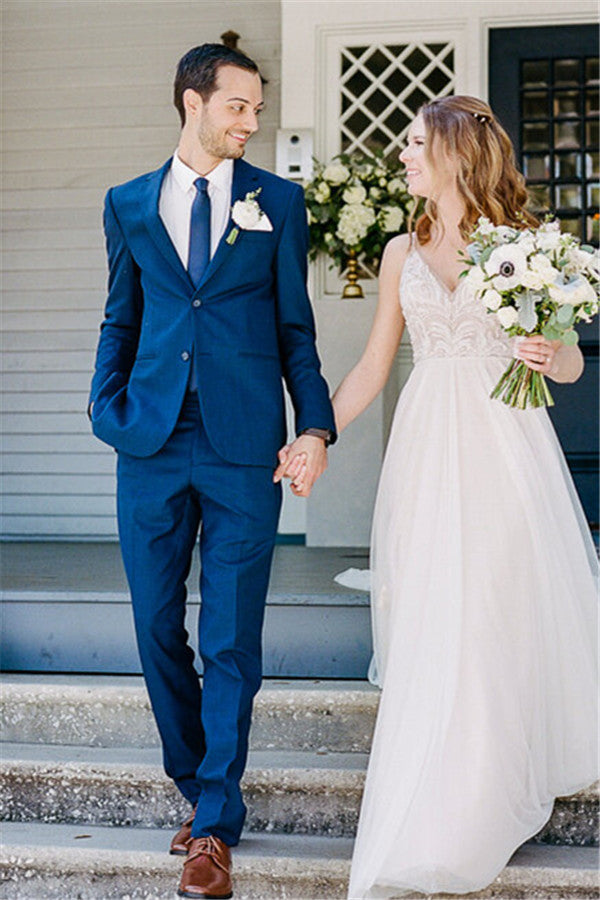 Royal Blue Notched Lapel Two-Piece Wedding Suit