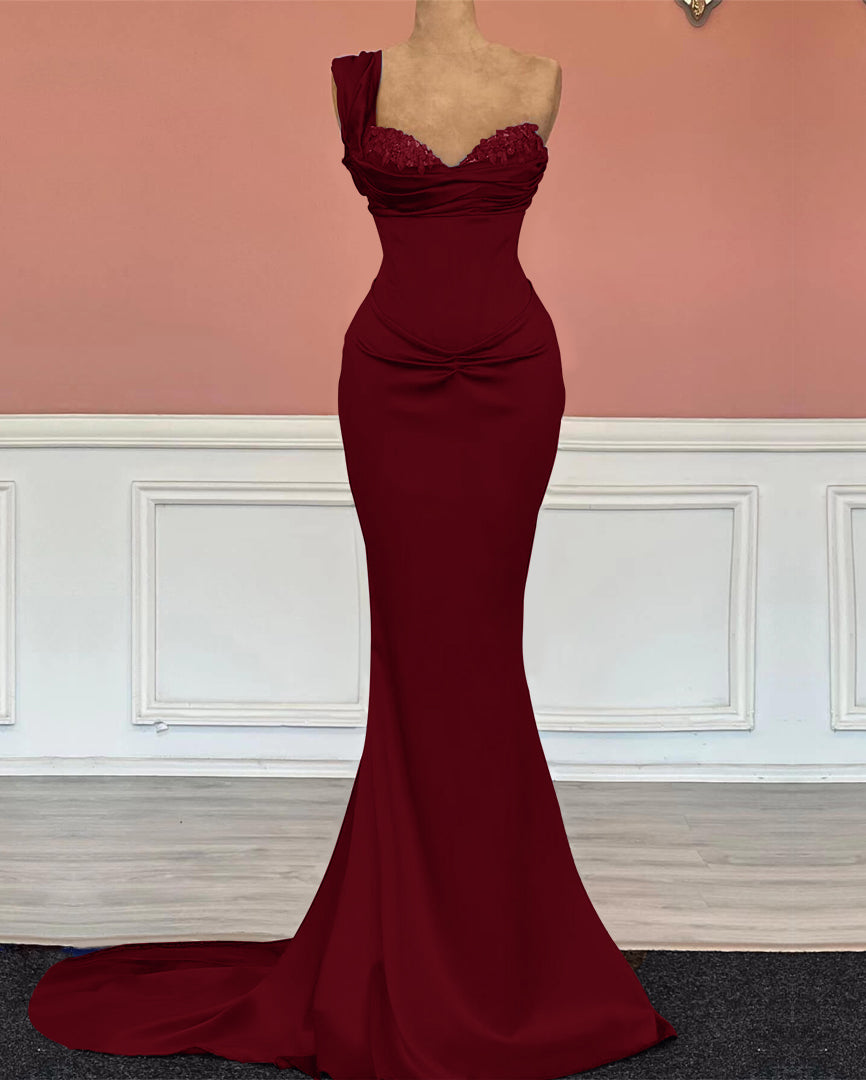 Royal Blue One-Shoulder Long Sweetheart Mermaid Prom Dress with Sequins