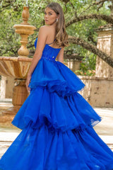 Royal Blue One Shoulder Prom Dress with Beading and Detachable Skirt