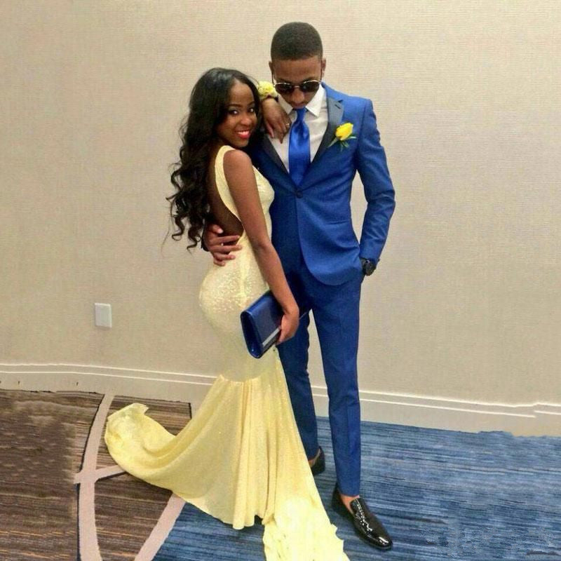 Royal Blue Two-Piece Wedding Suit with Black Lapel for Groom 2024