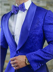 Royal Blue Two Pieces Jacquard Shawl Lapel Wedding Blazer
