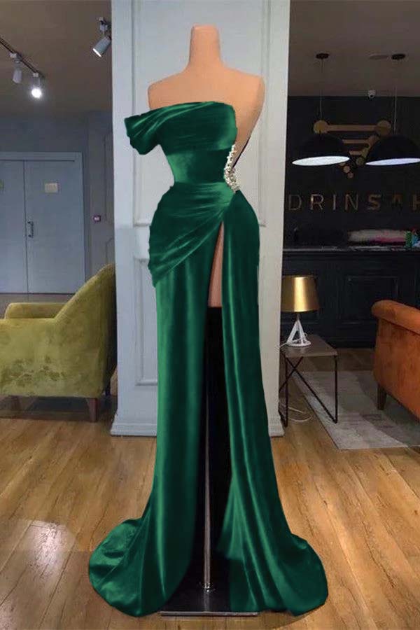 Royal Blue Strapless Mermaid Velvet Long Prom Dress with Beading and Split