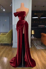 Royal Blue Strapless Mermaid Velvet Long Prom Dress with Beading and Split