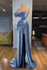 Royal Blue Strapless Mermaid Velvet Long Prom Dress with Beading and Split