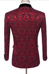 Ruby Flower Jacquard Prom Business Suit - Slim Fit Pattern Formal Suits, Three Pieces