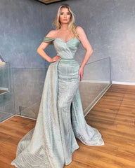 Pretty One Shoulder Sweetheart Mermaid Long Prom Dress with Ruffles