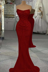 Strapless Mermaid Long Prom Dress with Sequins and Pleats