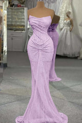 Strapless Mermaid Long Prom Dress with Sequins and Pleats