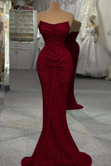 Strapless Mermaid Long Prom Dress with Sequins and Pleats