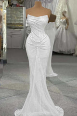 Strapless Mermaid Long Prom Dress with Sequins and Pleats