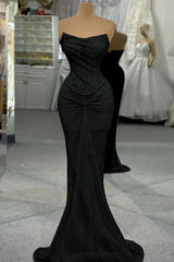 Strapless Mermaid Long Prom Dress with Sequins and Pleats