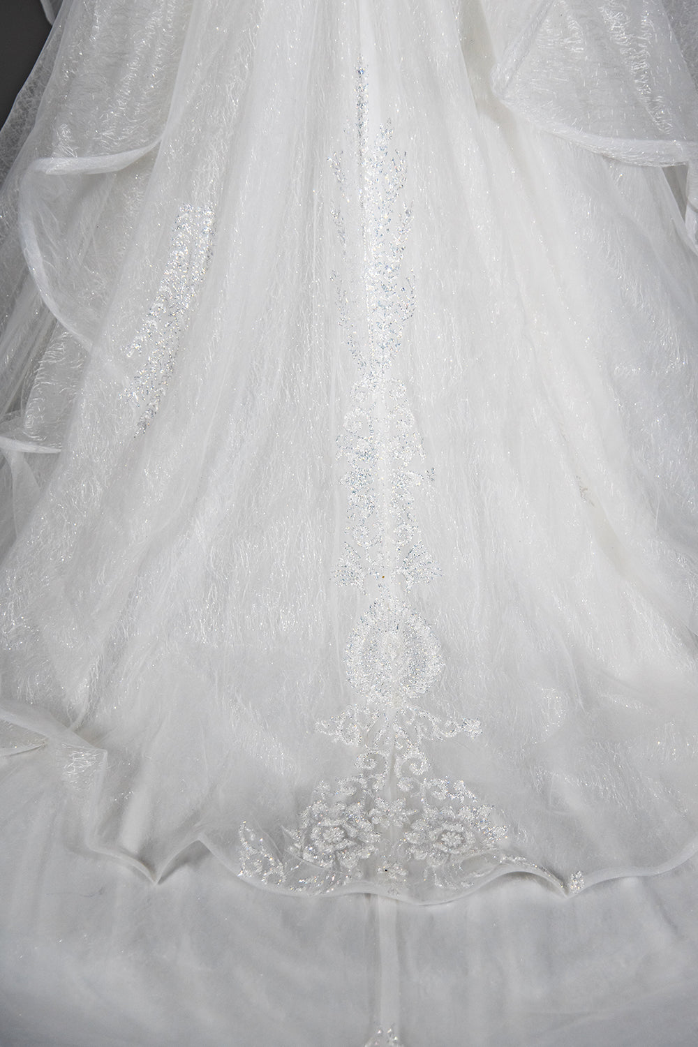 Sequined Short Sleeve Appliqued Ball Gown Wedding Dress with Tulle Ruffles