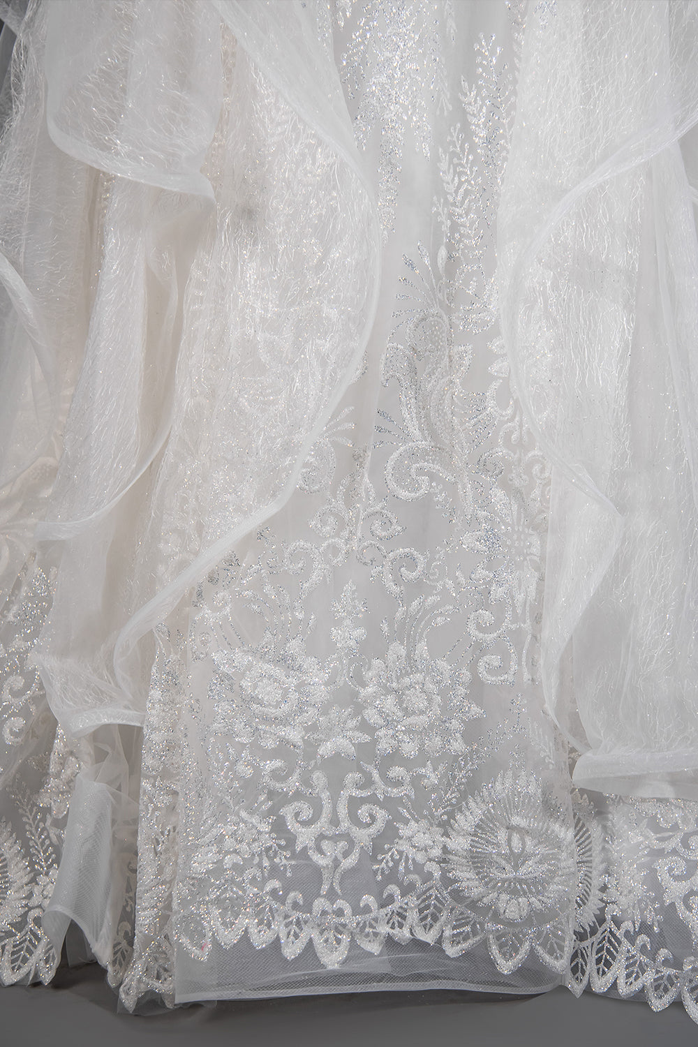 Sequined Short Sleeve Appliqued Ball Gown Wedding Dress with Tulle Ruffles