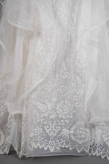 Sequined Short Sleeve Appliqued Ball Gown Wedding Dress with Tulle Ruffles