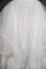 Sequined Short Sleeve Appliqued Ball Gown Wedding Dress with Tulle Ruffles