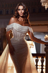 Off the Shoulder Strapless Mermaid Prom Dress with Sequins Pleated