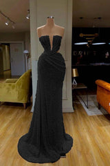 White Strapless Long Prom Dress with Sequins Pleated