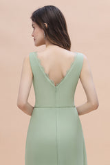 Sexy Chiffon Ruffles Dusty Sage Bridesmaid Dress with Lace Edge On Sale-Babyonlines