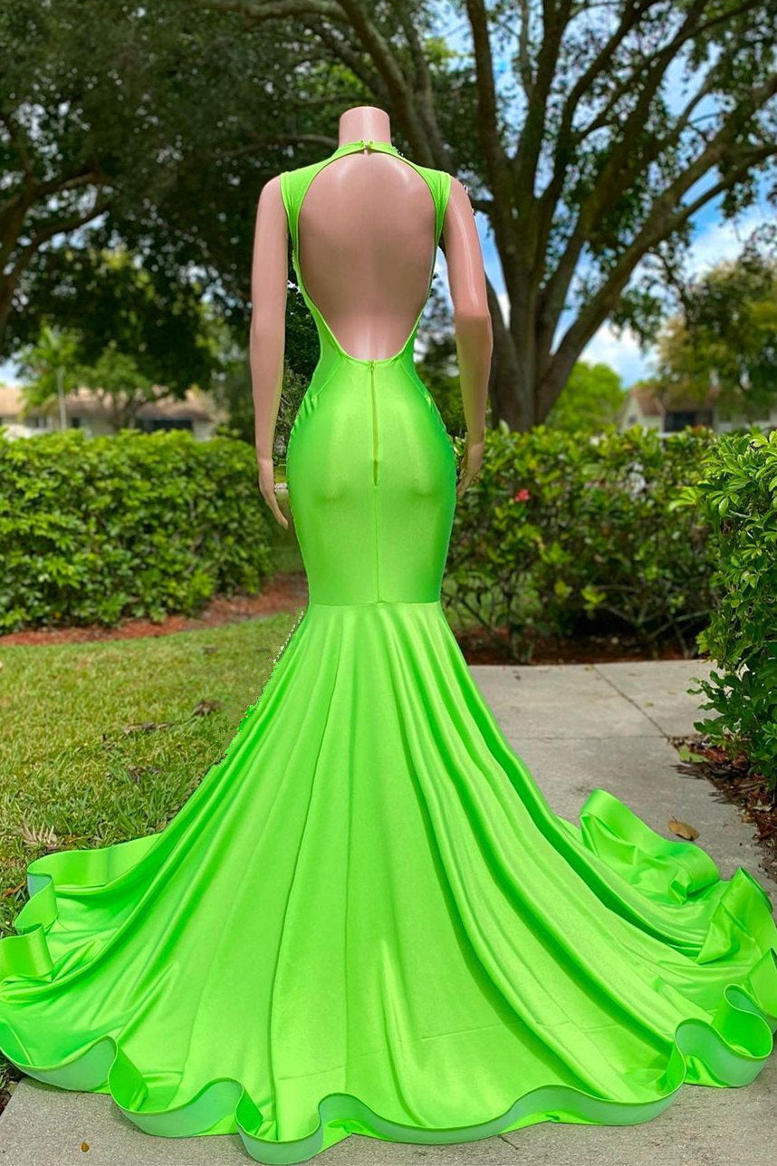 Sexy Green Sleeveless Cut Out Long Appliques Mermaid Prom Dress