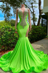 Sexy Green Sleeveless Cut Out Long Appliques Mermaid Prom Dress