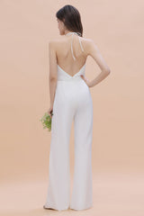 Sexy Halter Backless Lace Bridesmaid Jumpsuit with Slits On Sale-Babyonlines