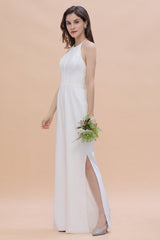 Sexy Halter Backless Lace Bridesmaid Jumpsuit with Slits On Sale-Babyonlines
