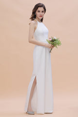 Sexy Halter Backless Lace Bridesmaid Jumpsuit with Slits On Sale-Babyonlines