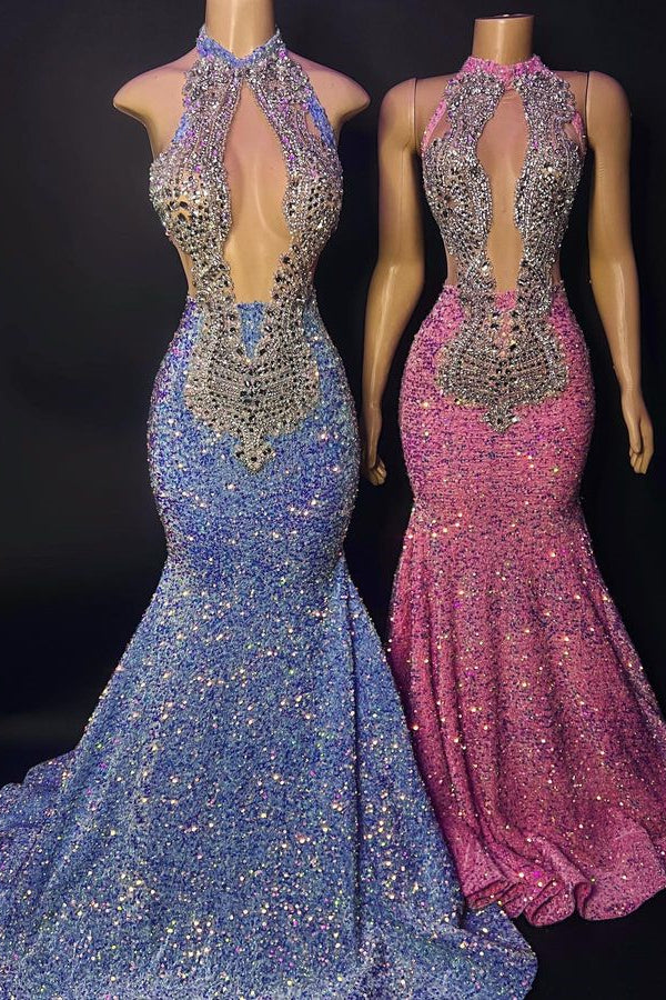 Sexy Halter Evening Dress with Beautiful Appliques and Sequins