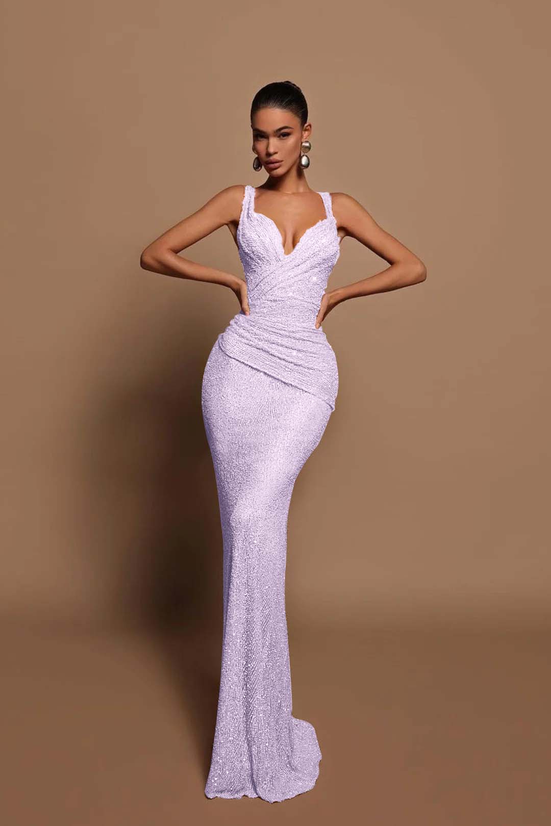 Sexy V Neck Mermaid Long Prom Dress with Sequins
