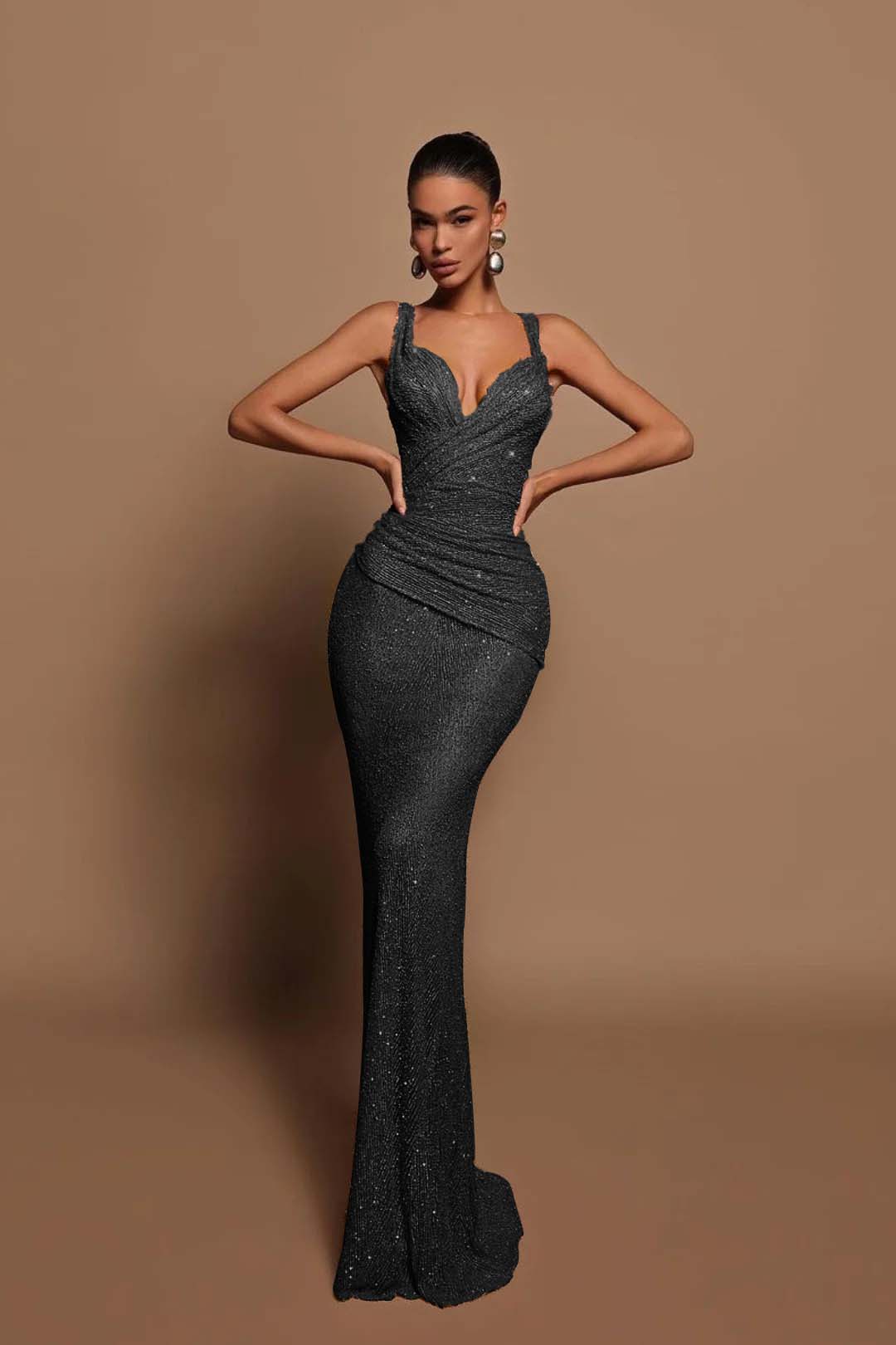 Sexy V Neck Mermaid Long Prom Dress with Sequins