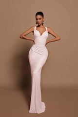 Sexy V Neck Mermaid Long Prom Dress with Sequins