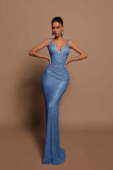 Sexy V Neck Mermaid Long Prom Dress with Sequins