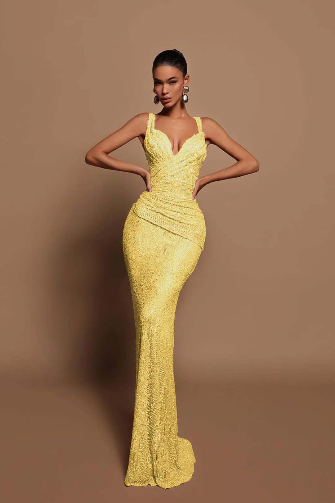 Sexy V Neck Mermaid Long Prom Dress with Sequins