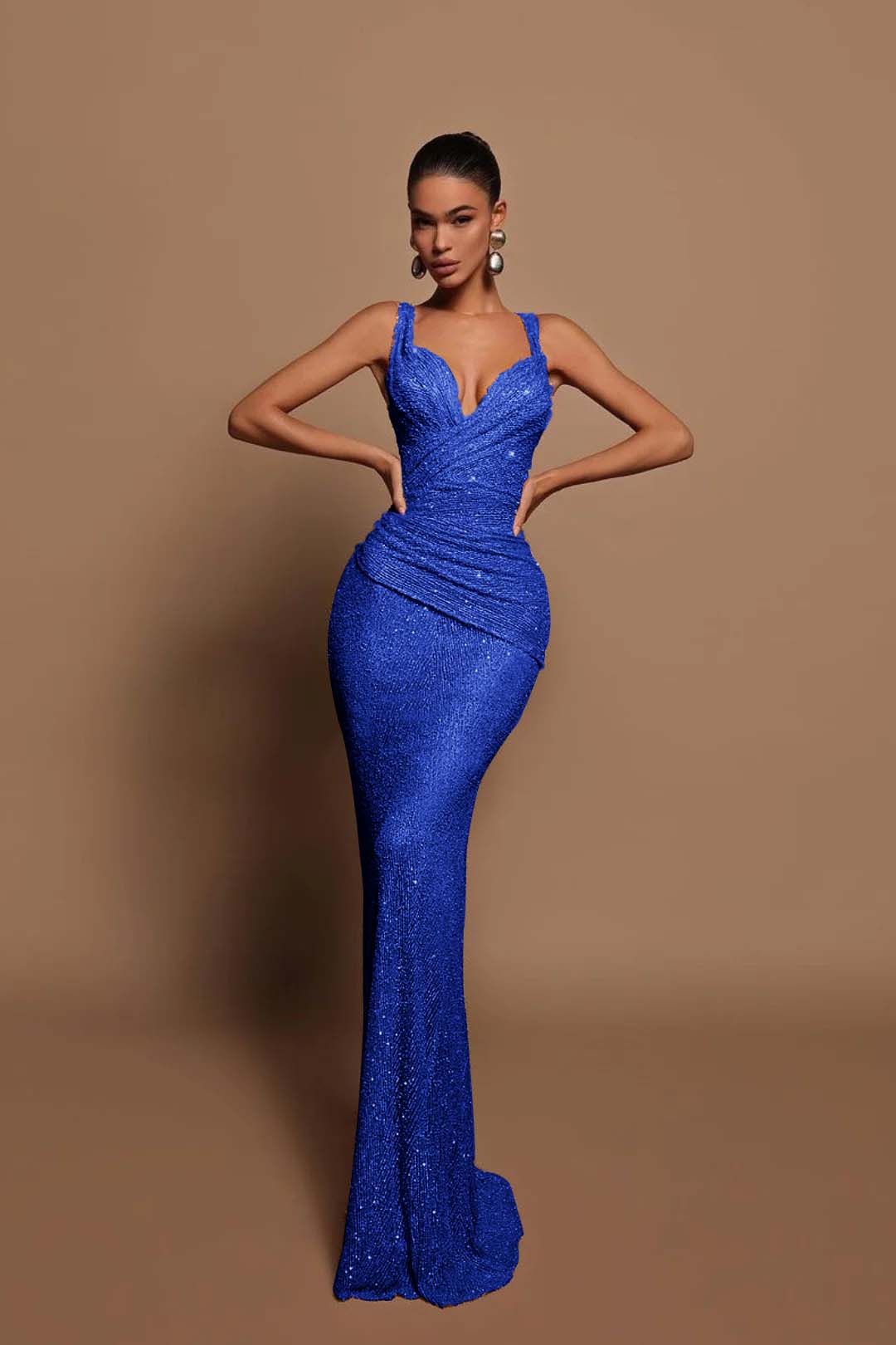 Sexy V Neck Mermaid Long Prom Dress with Sequins