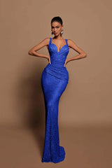 Sexy V Neck Mermaid Long Prom Dress with Sequins